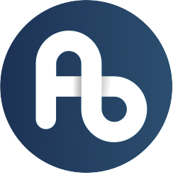 Dette billede viser ActionBetween logo, hvor at teksten er under cirklen.